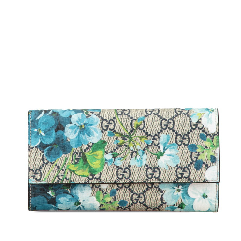 Gucci GG Blooms Floral Continental Wallet Beige Blue