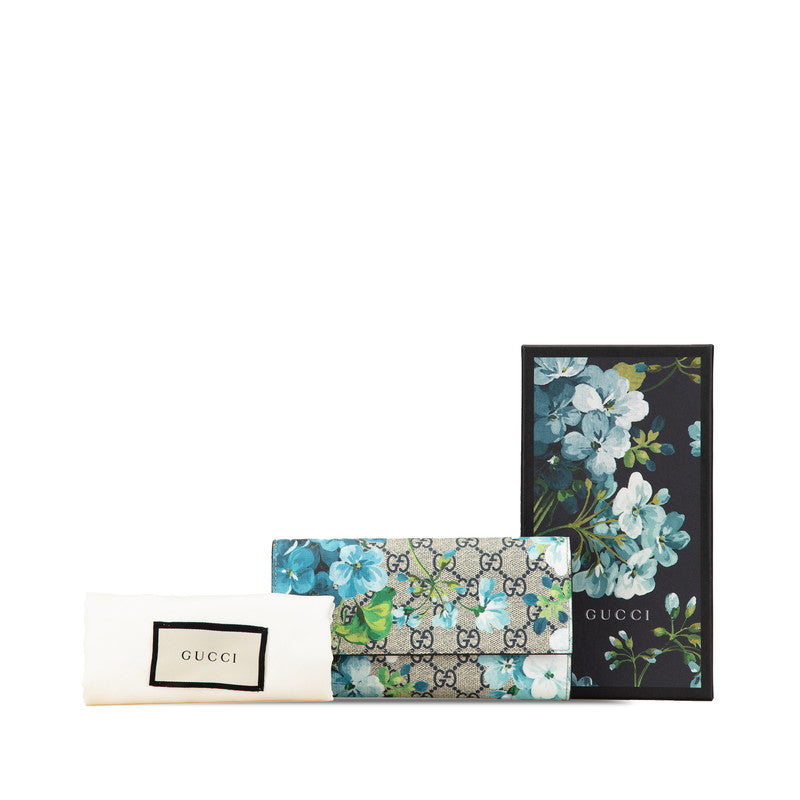 Gucci GG Blooms Floral Continental Wallet Beige Blue