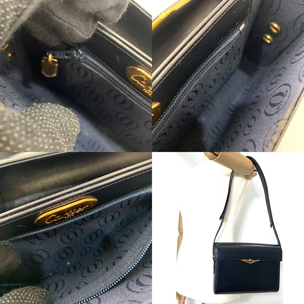 Cartier Sapphire Line Shoulder Bag Dark Navy Leather