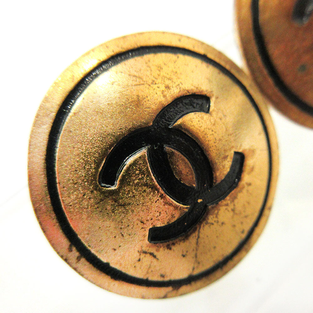 Chanel Coco Button Earrings Gold Vintage