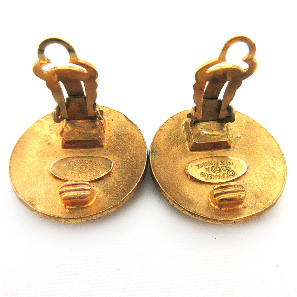 Chanel Coco Button Earrings Gold Vintage