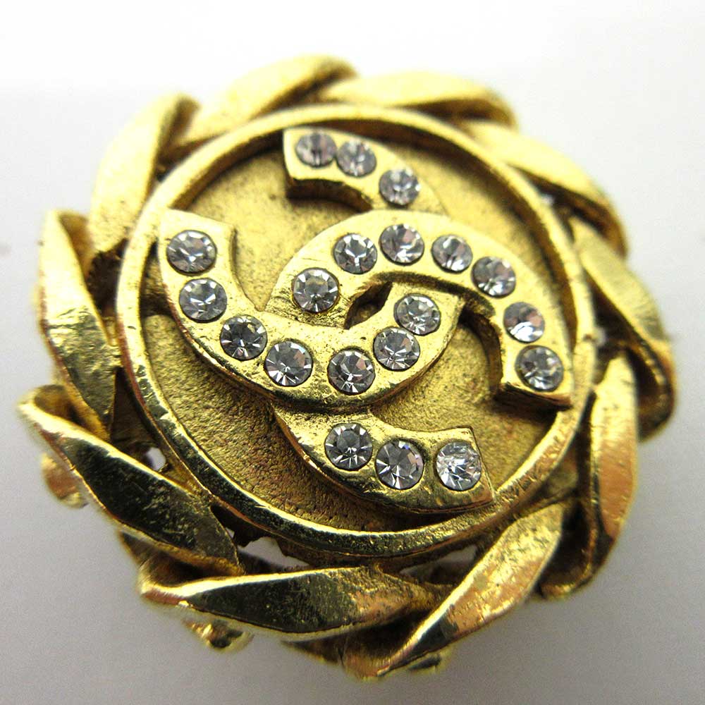 Chanel Gold Clip Earrings with Rhinestones