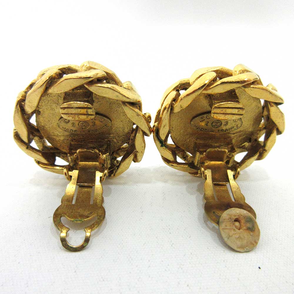 Chanel Gold Clip Earrings with Rhinestones