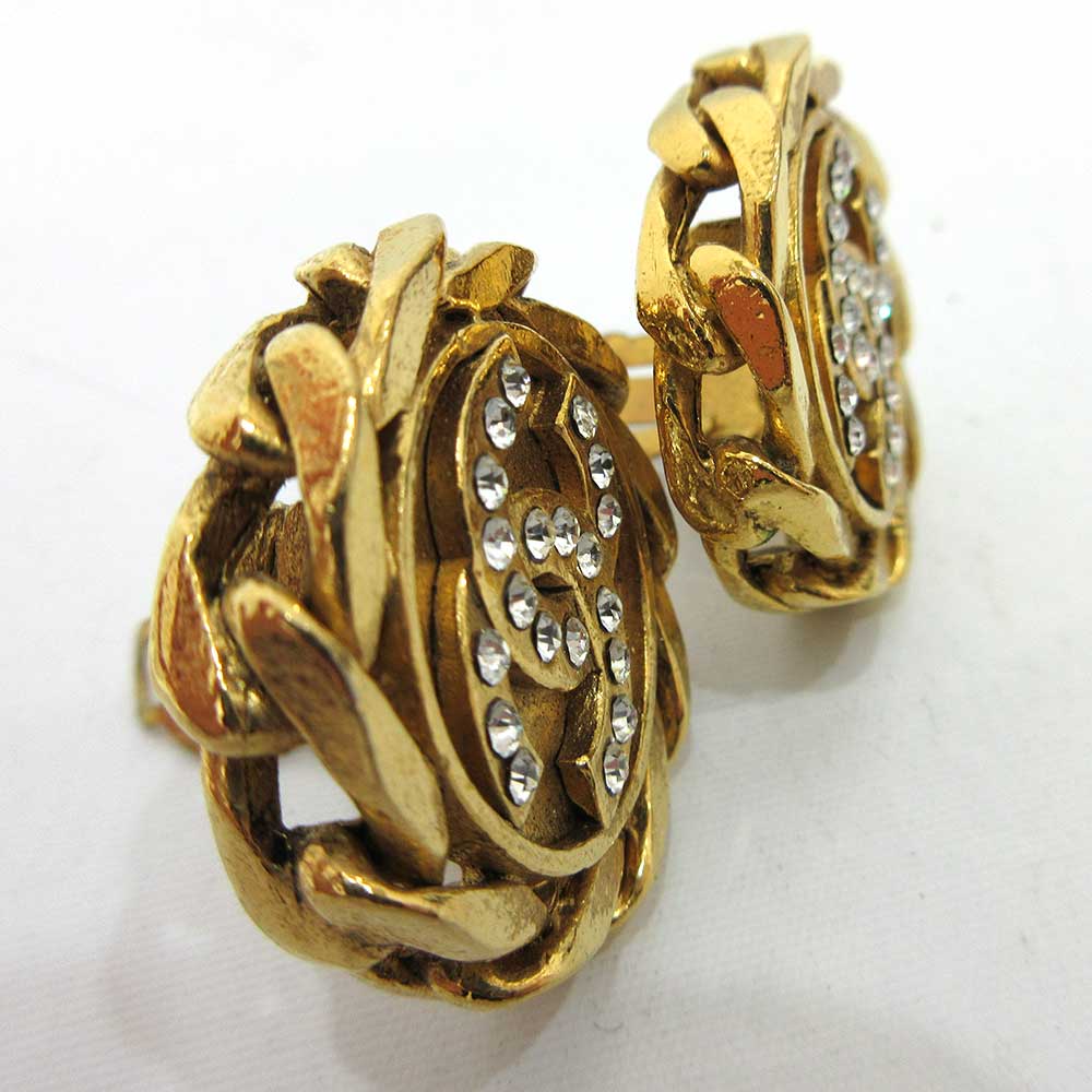 Chanel Gold Clip Earrings with Rhinestones