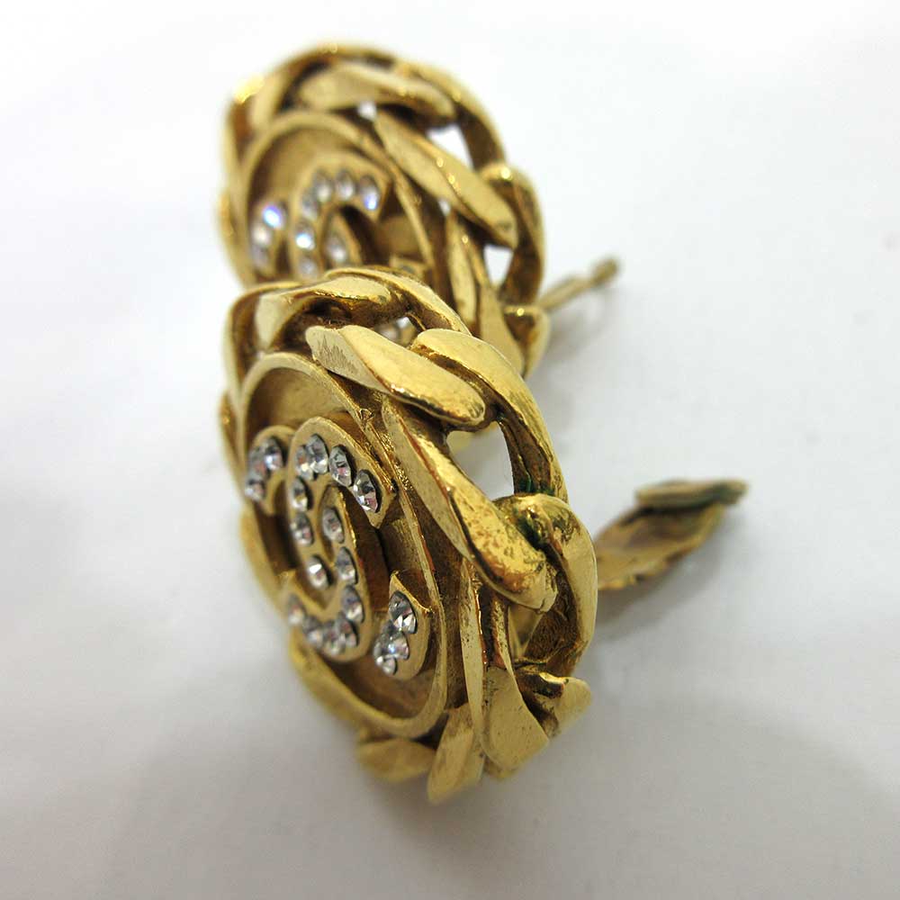 Chanel Gold Clip Earrings with Rhinestones