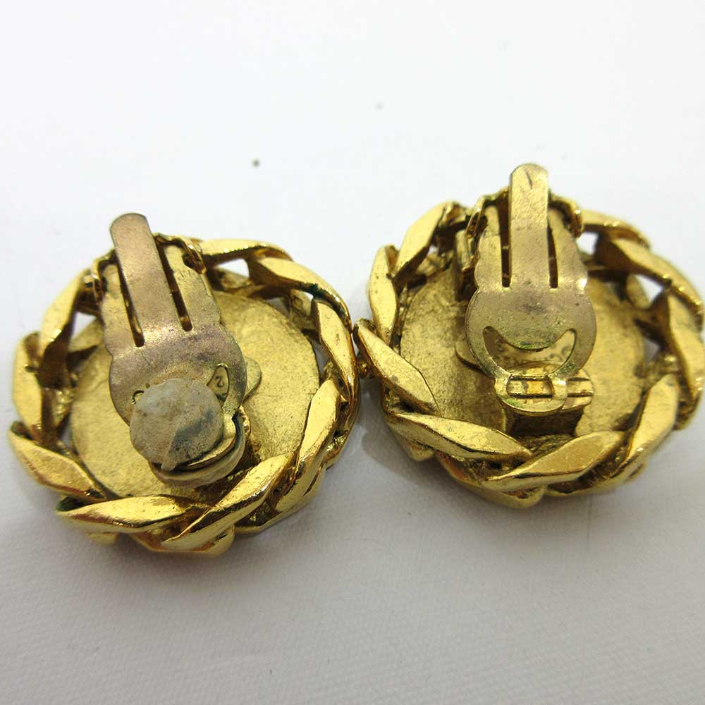 Chanel Gold Clip Earrings with Rhinestones