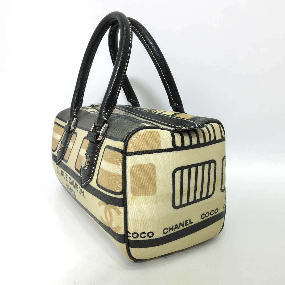 Chanel Mini Boston Bag Multicolor Beige PVC Leather