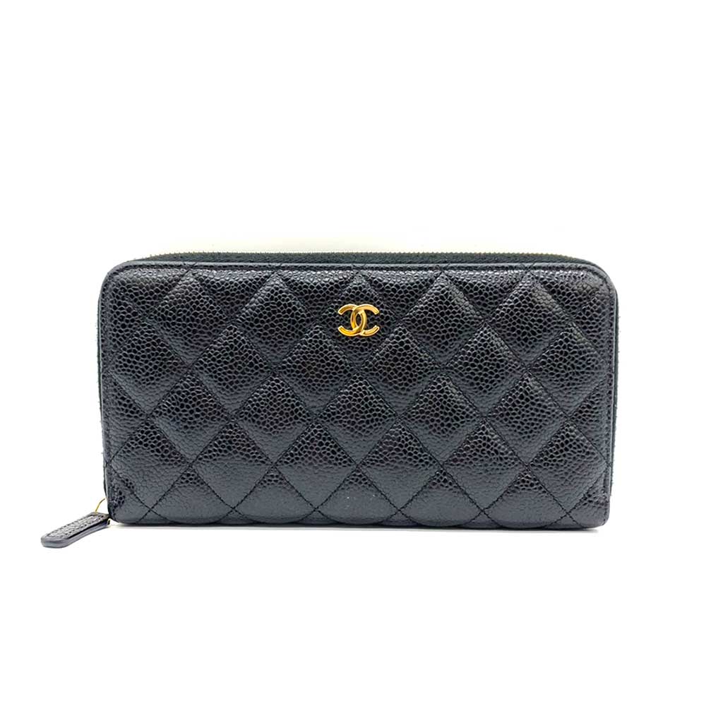 Chanel Classic Matelasse Long Wallet Caviar Skin Leather in Very Good Condition