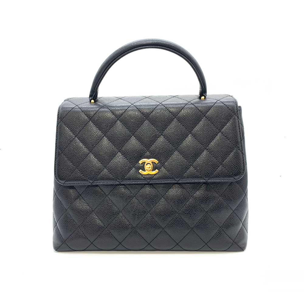 Chanel Caviar Skin Kelly Handbag Black Gold Hardware in Very Good Condition