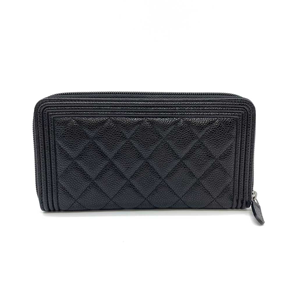 Chanel Boy Long Wallet Caviar Leather Zip