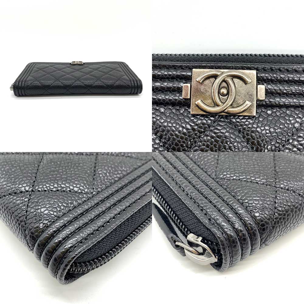 Chanel Boy Long Wallet Caviar Leather Zip