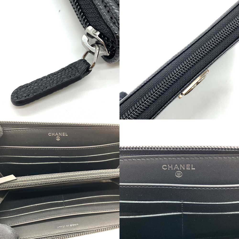 Chanel Boy Long Wallet Caviar Leather Zip