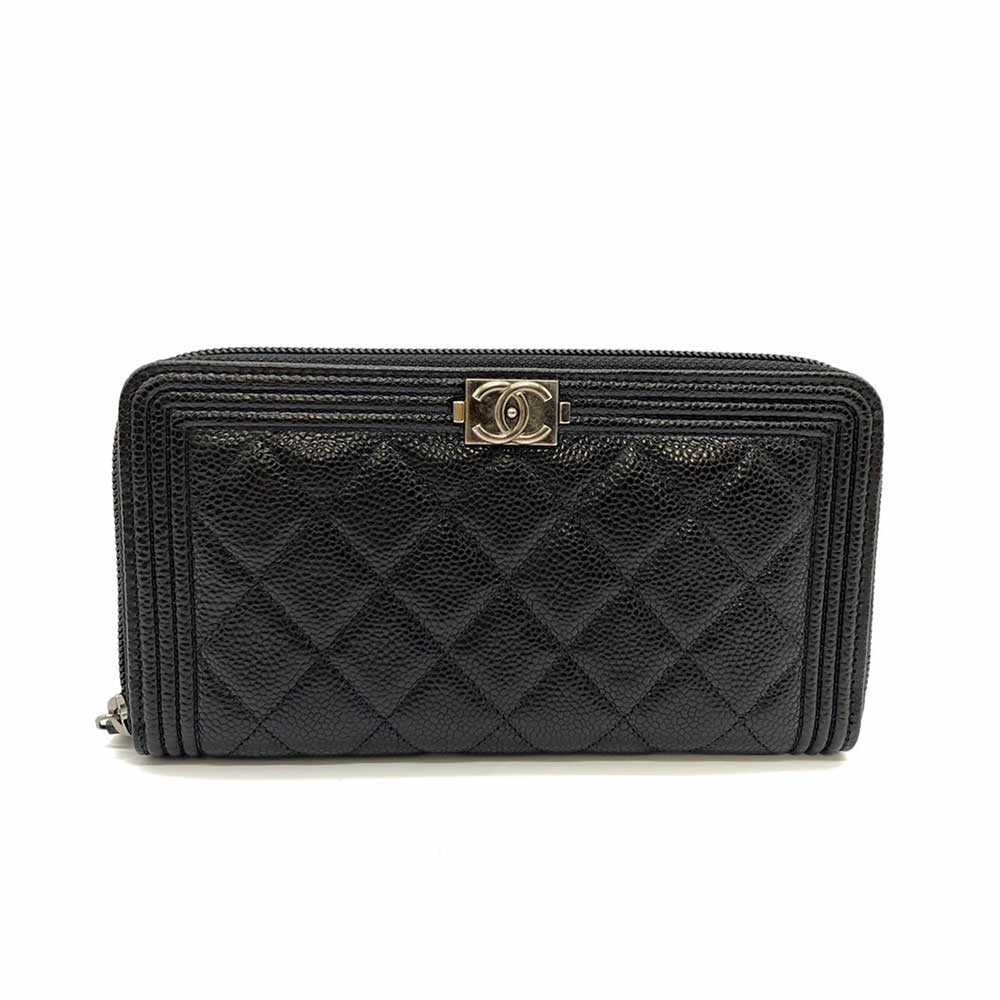 Chanel Boy Long Wallet Caviar Leather Black