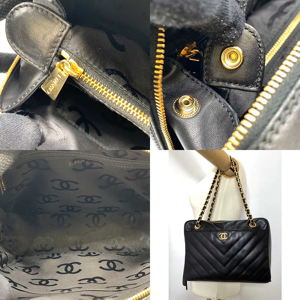 Chanel Lambskin V-Stitch Chain Shoulder Bag