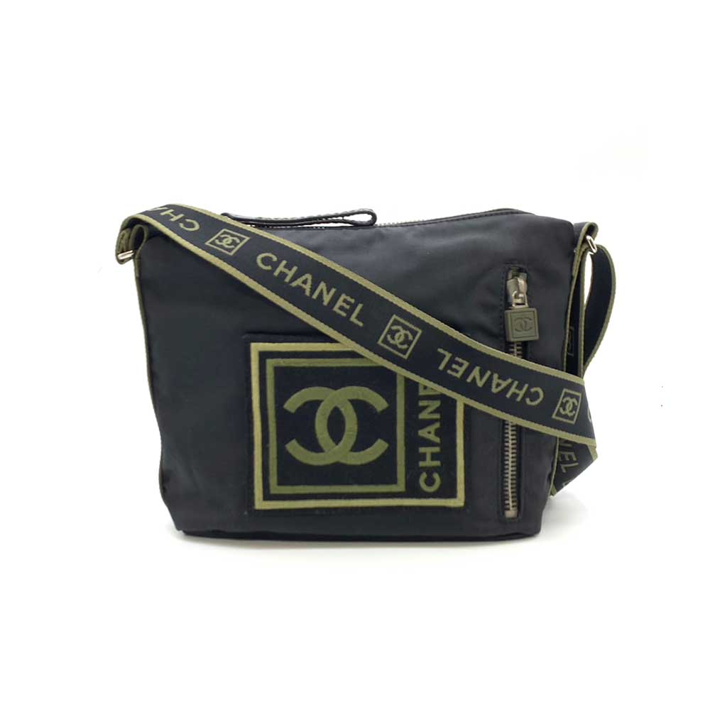 Chanel Nylon Canvas Sports Line Crossbody Bag Black Green in Very Good Condition