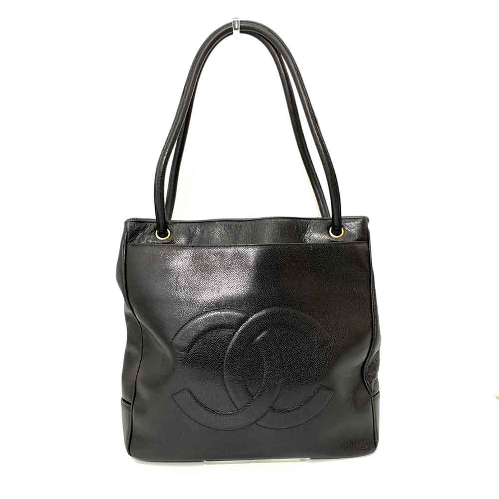 Chanel Caviar Leather Tote Bag Black Gold Hardware in Very Good Condition