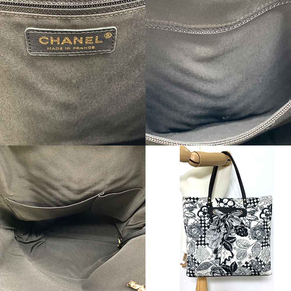 Chanel Shopping Tote Bag Cotton Canvas Leather