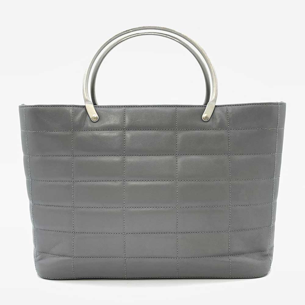 Chanel Chocolate Bar Handbag Grey Silver Calf Leather in Very Good Condition