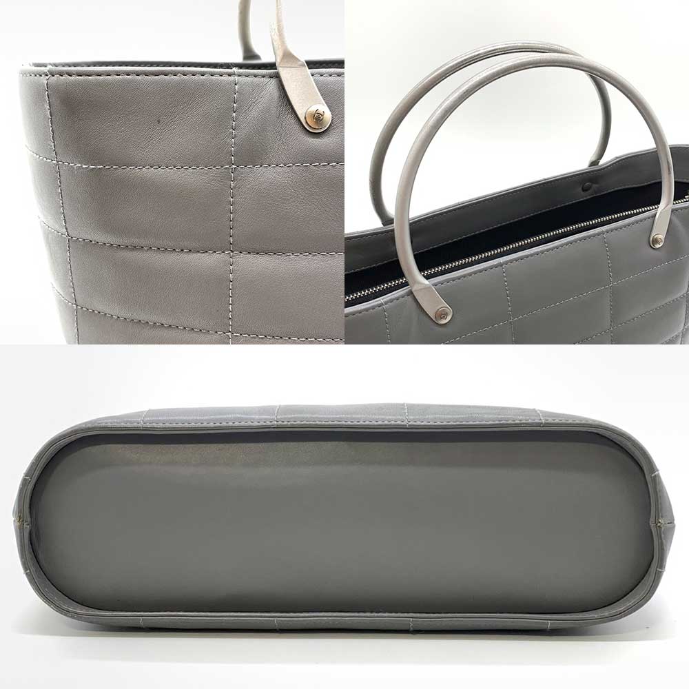 Chanel Chocolate Bar Handbag Gray Leather