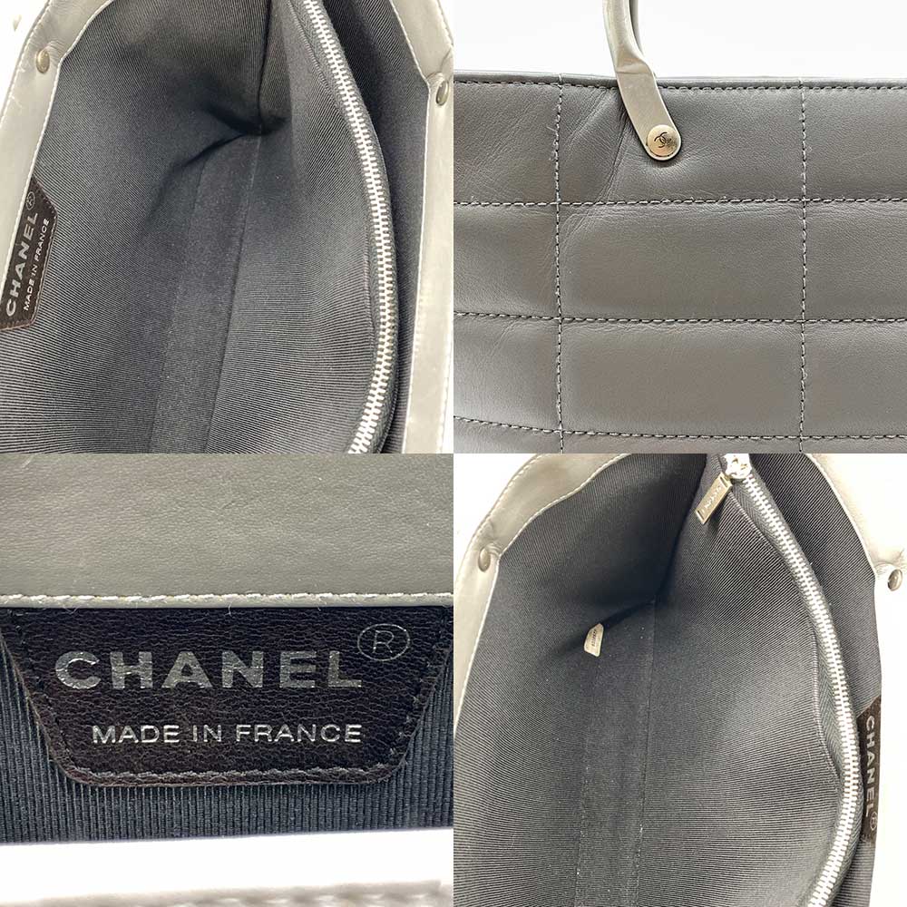 Chanel Chocolate Bar Handbag Gray Leather