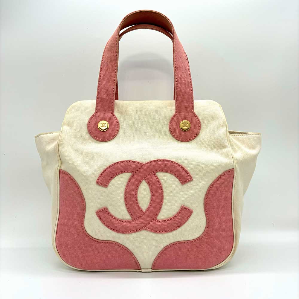 Chanel Canvas Marshmallow Tote Bag Pink Ivory in Very Good Condition