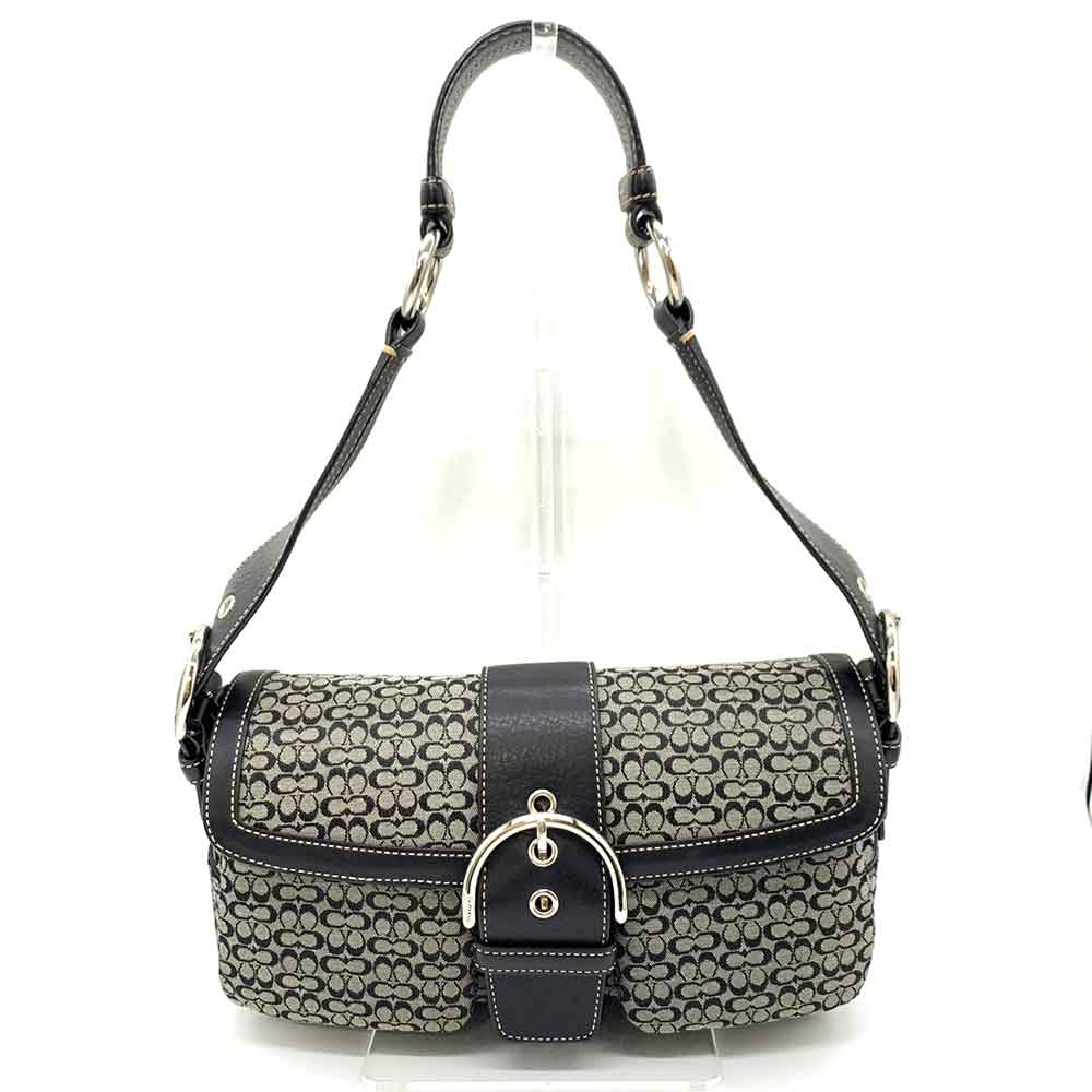 Coach Mini Signature Canvas Leather Shoulder Bag Black in Great Condition