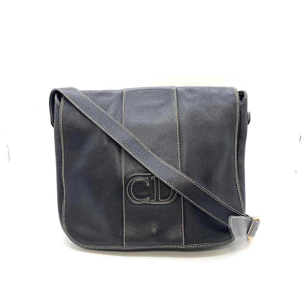 Christian Dior Leather Shoulder Bag Black Gold Hardware in Very Good Condition