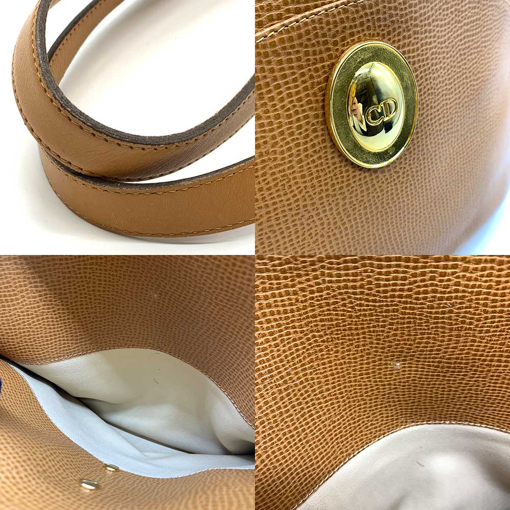 Dior Leather Shoulder Bag Brown Gold