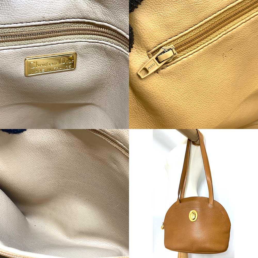 Dior Leather Shoulder Bag Brown Gold