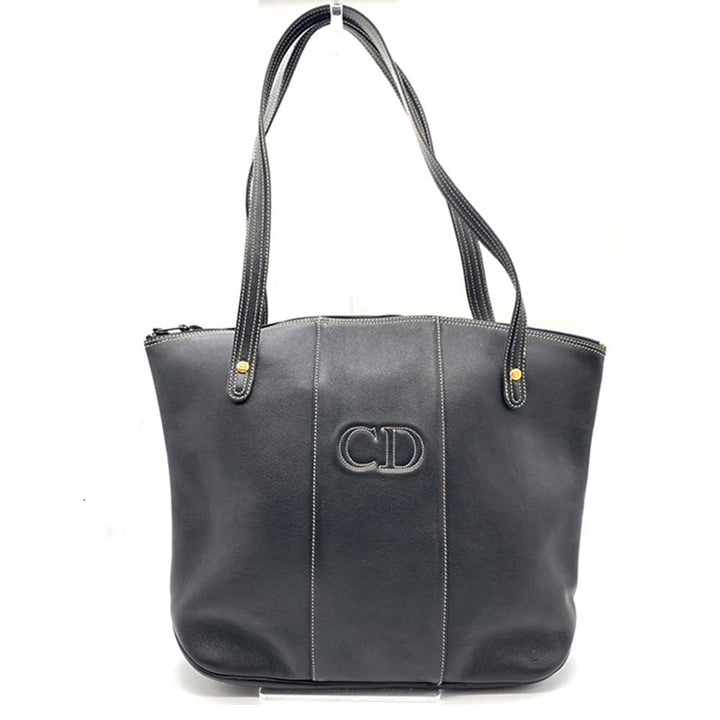 Christian Dior Leather Tote Bag with CD Logo, Black, Vintage in Very Good Condition