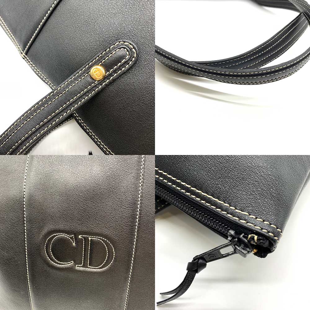 Christian Dior Leather Tote Bag with CD Logo, Black, Vintage in Very Good Condition