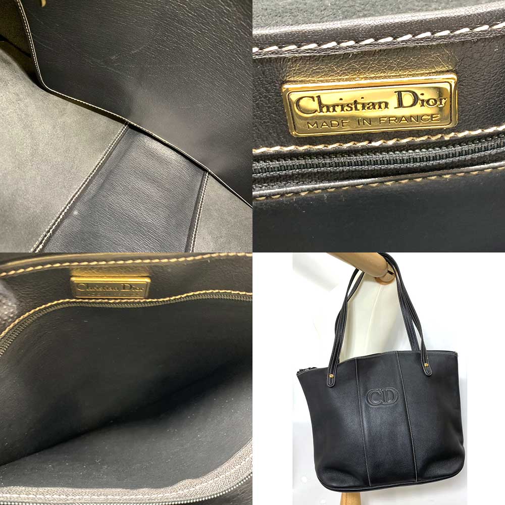 Christian Dior Leather Tote Bag with CD Logo, Black, Vintage in Very Good Condition