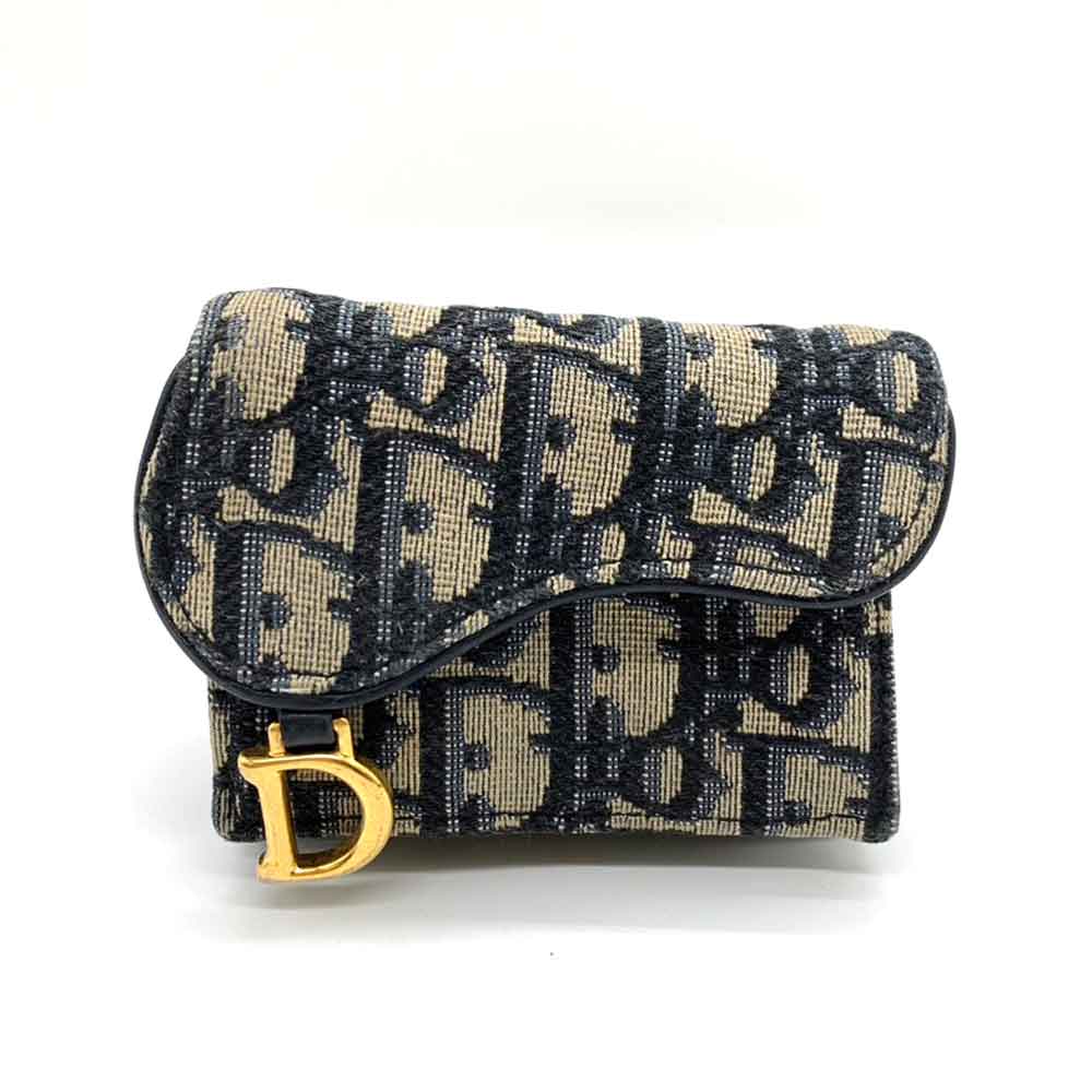 Christian Dior Oblique Saddle Compact Wallet Jacquard Canvas in Very Good Condition