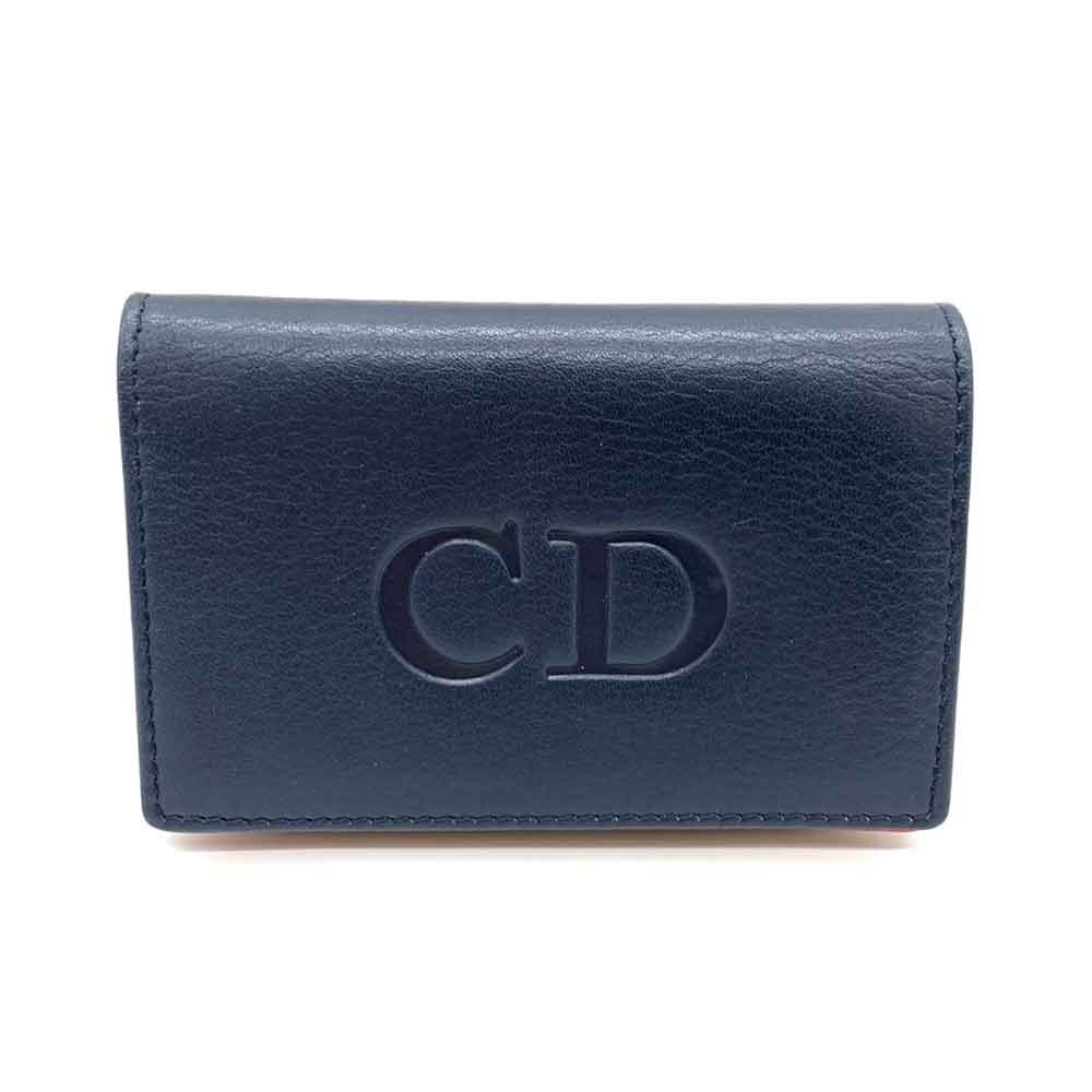 Christian Dior Leather Card Case Navy Red in Great Condition