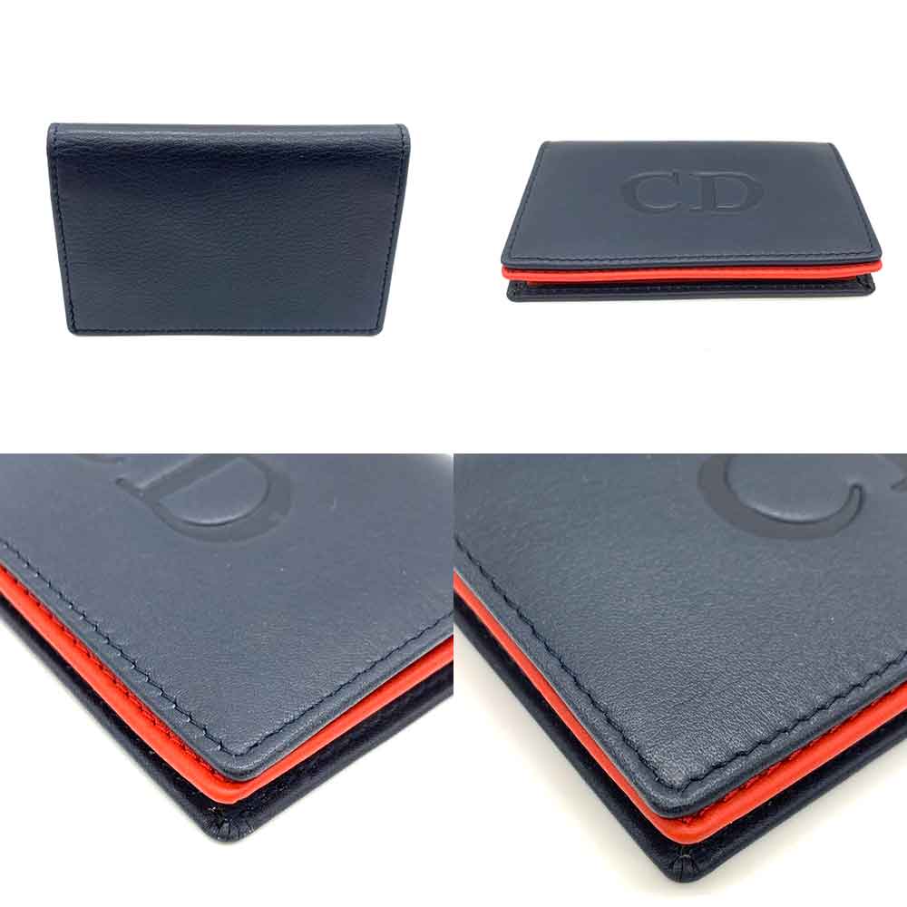 Christian Dior Leather Card Case Navy Red in Great Condition