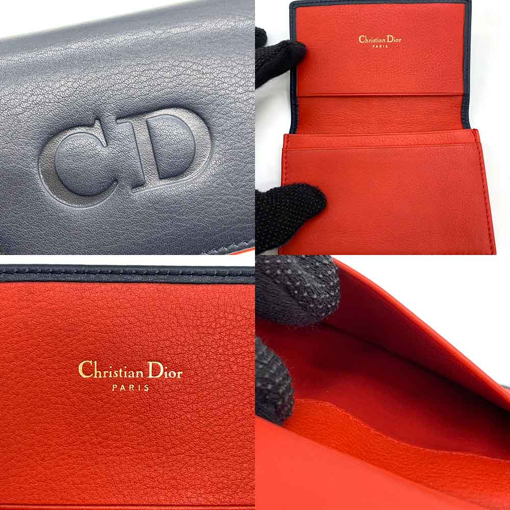 Christian Dior Leather Card Case Navy Red in Great Condition