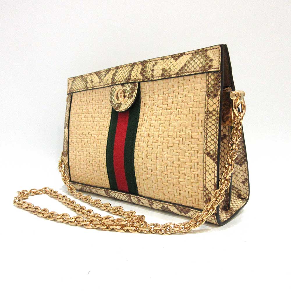 Gucci Ophidia GG Small Shoulder Bag Beige Python Raffia 503877 in Pristine Condition