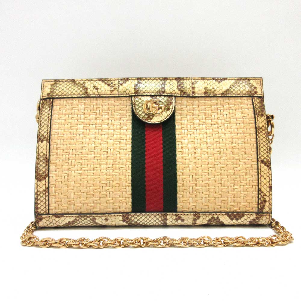 Gucci Ophidia GG Small Raffia Python Shoulder Bag