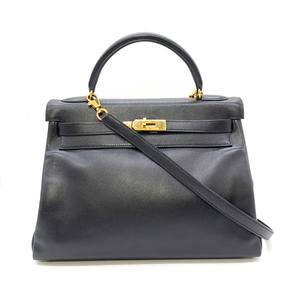 Hermes Kelly 32 Handbag Black Gold Hardware