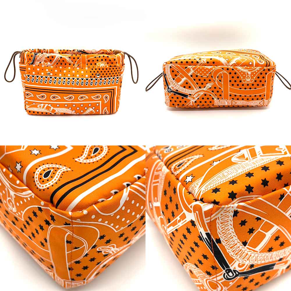 Hermes Silk Vaux Balennia Fool Bee 25 Orange Silver Hardware Bag-in-Bag Cosmetic Pouch in Great Condition