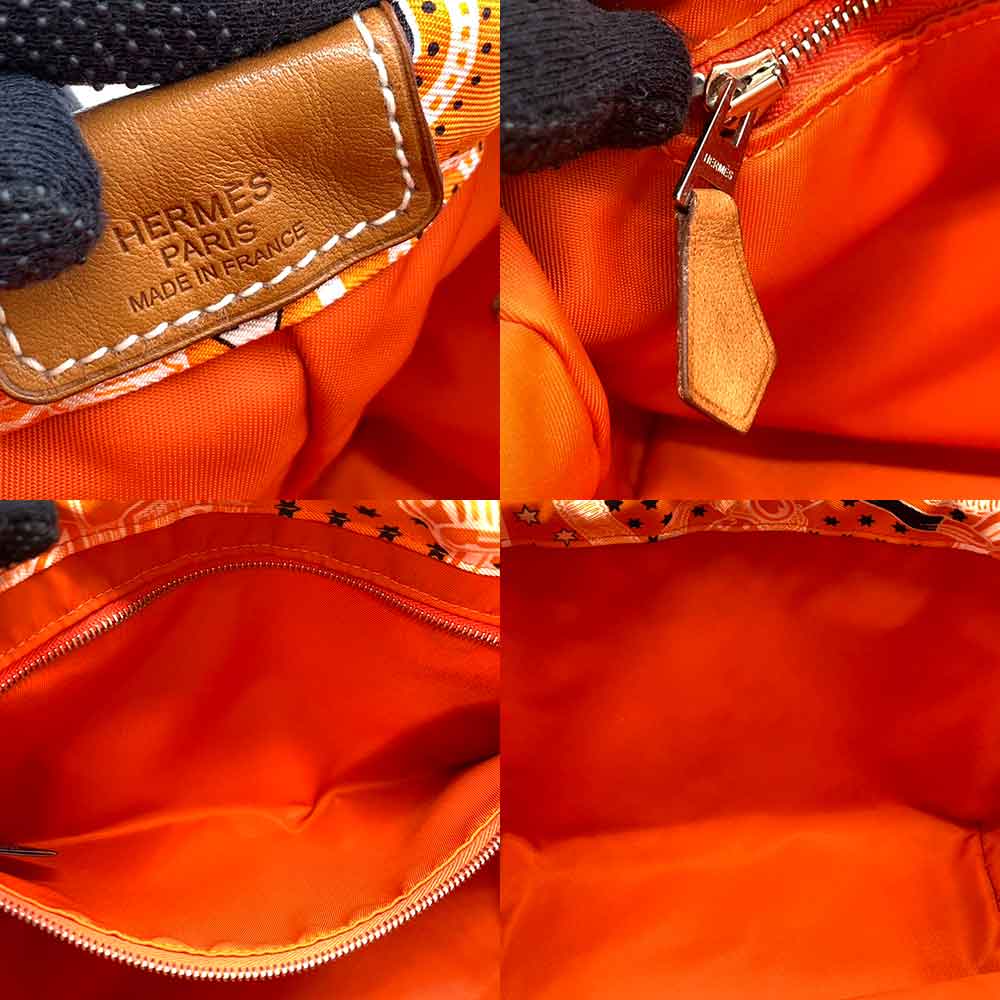 Hermes Silk Vaux Balennia Fool Bee 25 Orange Silver Hardware Bag-in-Bag Cosmetic Pouch in Great Condition