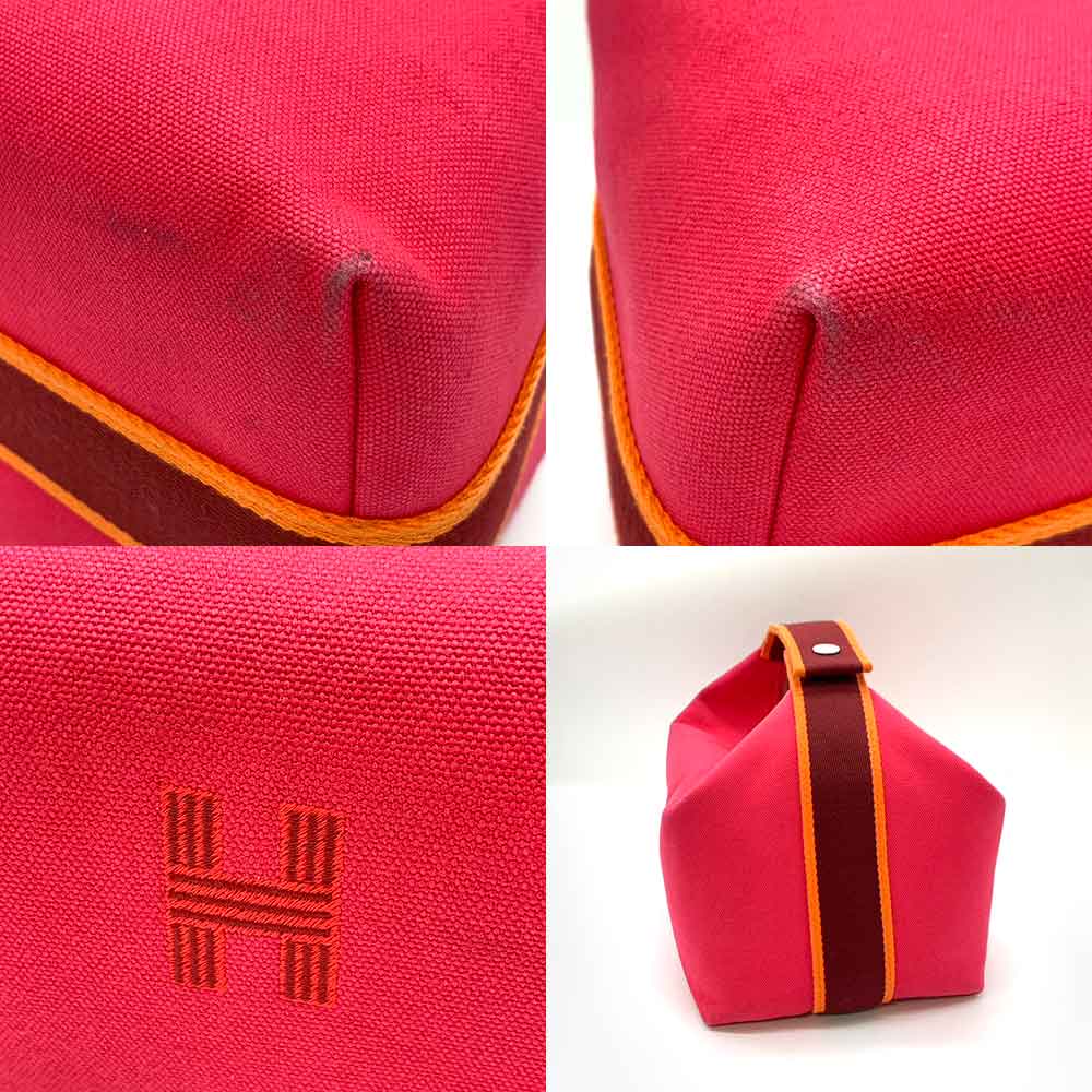 Hermes Canvas Handbag Bridacabrac GM Hibiscus Pink Multi-color in Very Good Condition