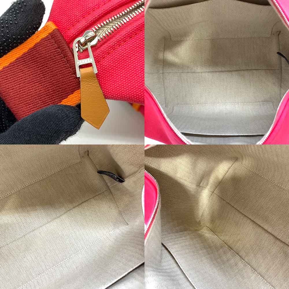 Hermes Canvas Handbag Bridacabrac GM Hibiscus Pink Multi-color in Very Good Condition