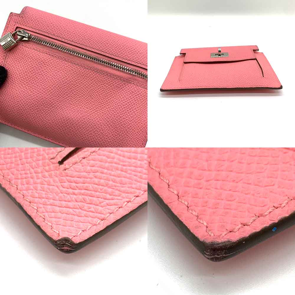 Hermes Kelly Pocket Compact Wallet Pink Leather