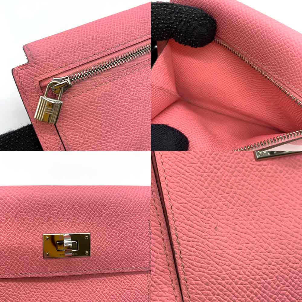 Hermes Kelly Pocket Compact Wallet Pink Leather