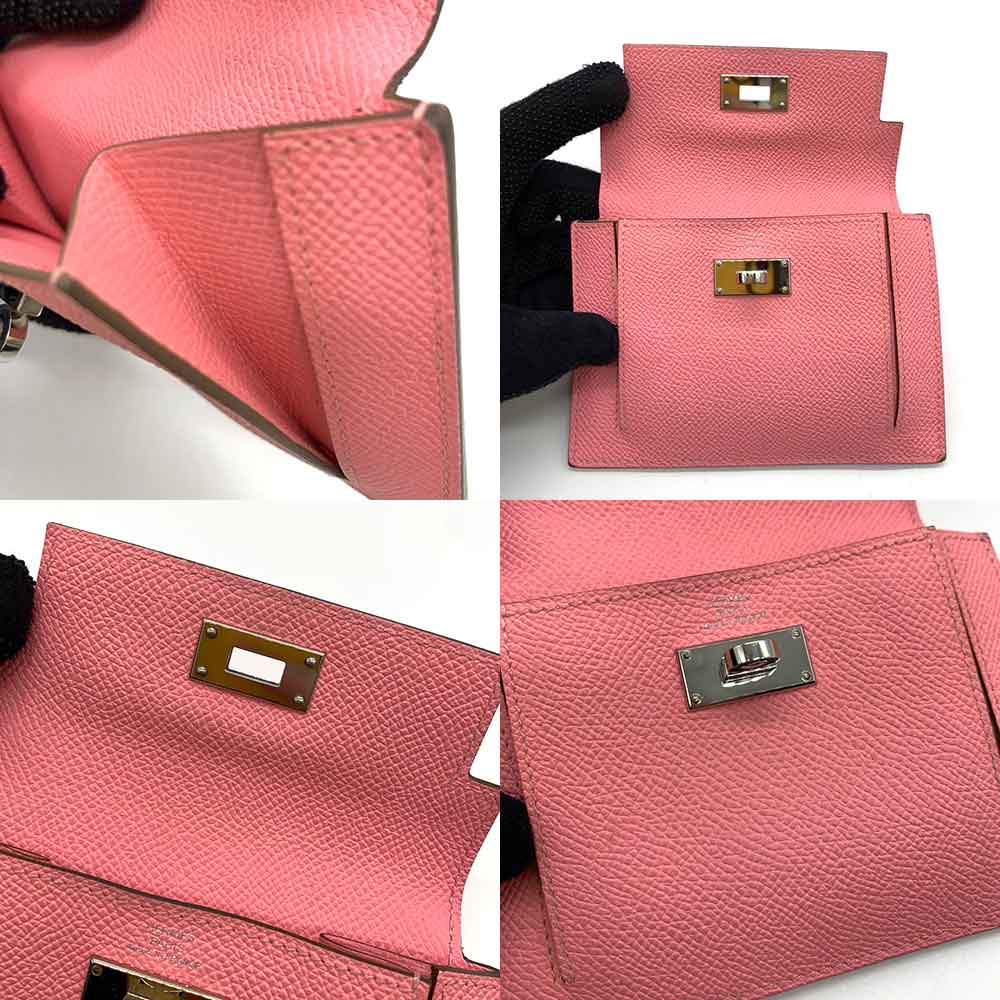 Hermes Kelly Pocket Compact Wallet Pink Leather