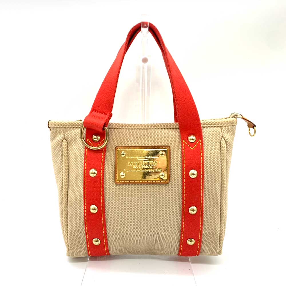 Louis Vuitton Antigua Canvas Handbag Beige/Red in Very Good Condition