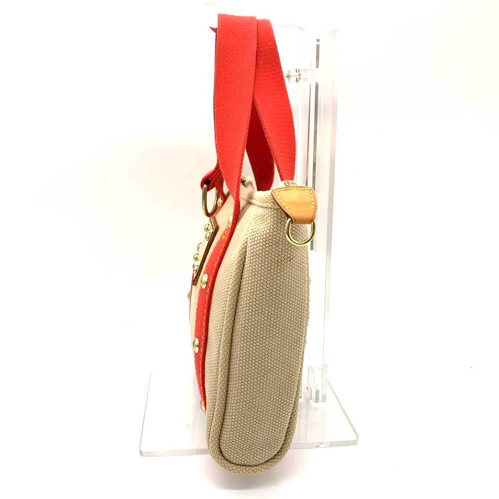 Louis Vuitton Antigua Canvas Handbag Beige/Red in Very Good Condition