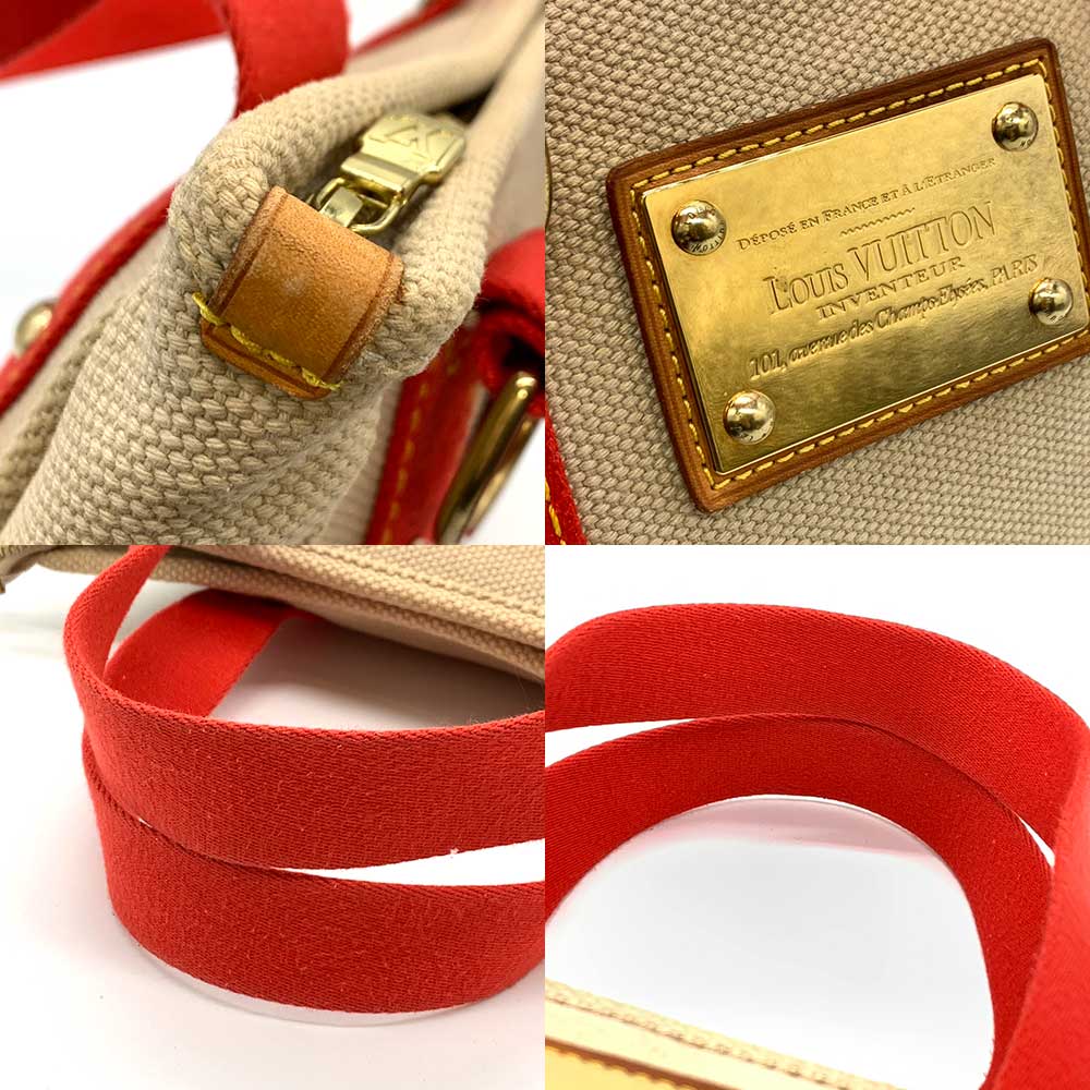 Louis Vuitton Antigua Canvas Handbag Beige/Red in Very Good Condition