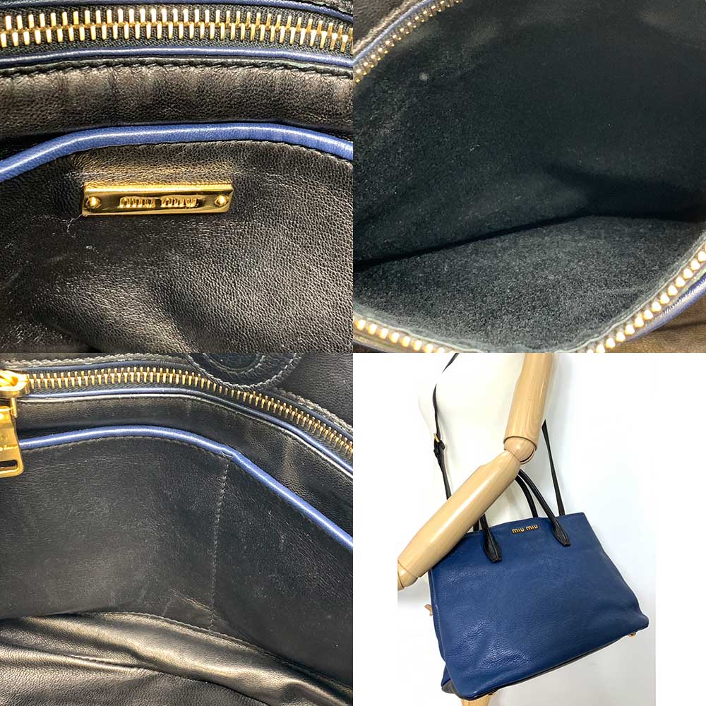 Miu Miu Leather 2-Way Handbag Blue/Black